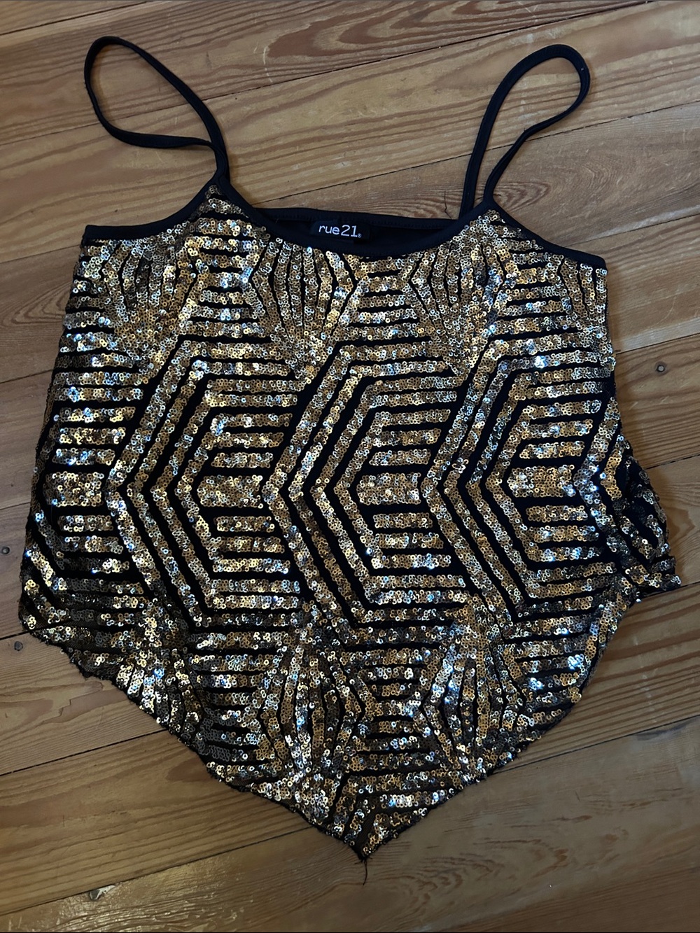 Rue21 Black and Gold Sequin Geometric Cami